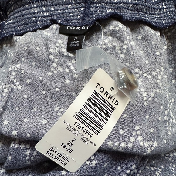 NWT! TORRID navy star print off shoulder top, 2X. - Picture 9 of 10